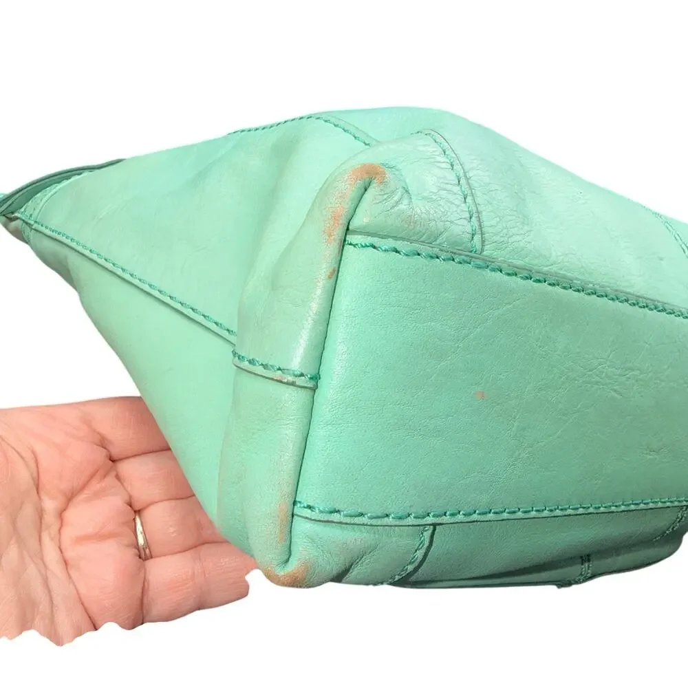 Fossil Mint Green Leather Crossbody Shoulder Bag Vintage Organizer